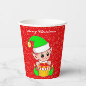 かわいいクリスマス小妖精や小人&スターオンレッド紙カップ 紙コップ (正面)