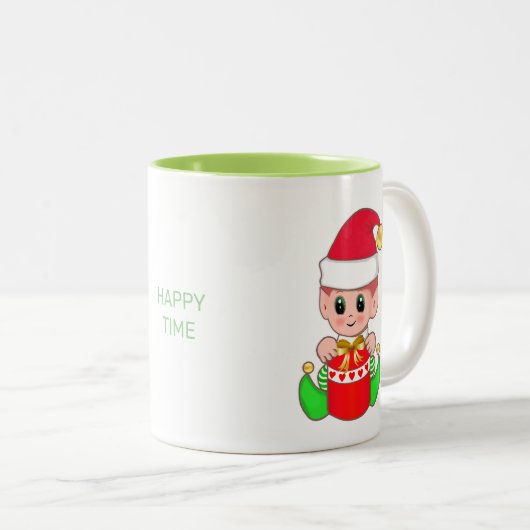 かわいいクリスマス小妖精や小人&ハッピータイム書 ツートーンマグカップ (正面右)