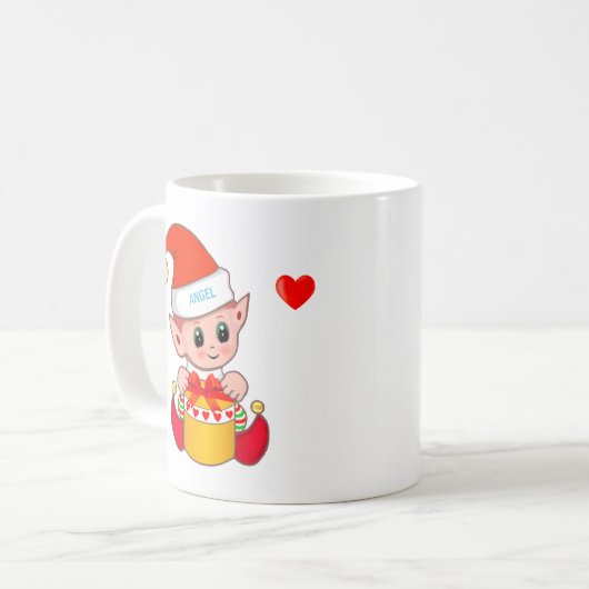 かわいいクリスマス小妖精や小人&ハート コーヒーマグカップ (正面左)