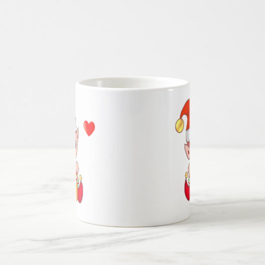 かわいいクリスマス小妖精や小人&ハート コーヒーマグカップ (中央)