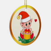 かわいいクリスマス小妖精や小人&ハート セラミックオーナメント (右)