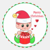 かわいいクリスマス小妖精や小人&ハート ラウンドシール (正面)