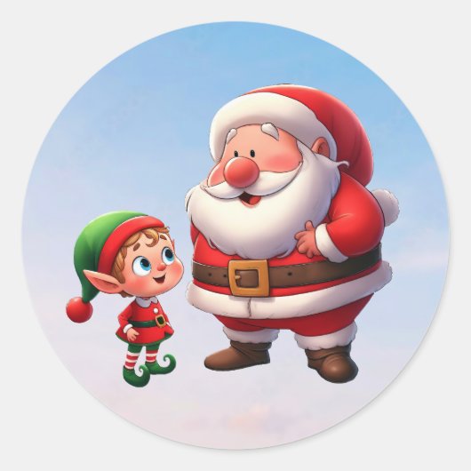 かわいいクリスマス小妖精や小人 ラウンドシール (正面)