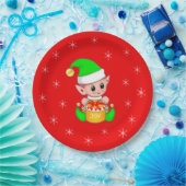 かわいいクリスマス小妖精や小人&レッドスノーフレーク ペーパープレート (パーティー)