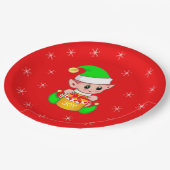 かわいいクリスマス小妖精や小人&レッドスノーフレーク ペーパープレート (アングル)