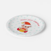 かわいいクリスマス小妖精や小人&白の雪片 ペーパープレート (アングル)