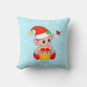 かわいいクリスマス小妖精や小人&(鳥)ショウジョウコウカンチョウバードオンターコイズ クッション (正面)