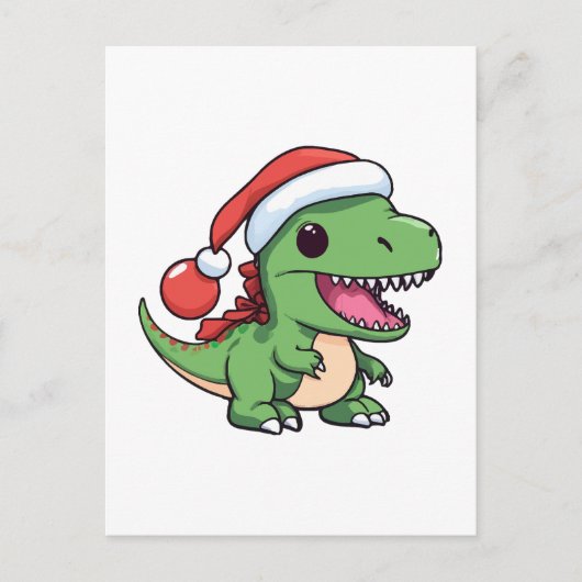 かわいいクリスマス帽のT-Rex恐竜 ポストカード (正面)