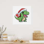 かわいいクリスマス帽子のティラノサウルス ポスター (キッチン)