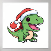 かわいいクリスマス帽子のティラノサウルス ポスター (正面)