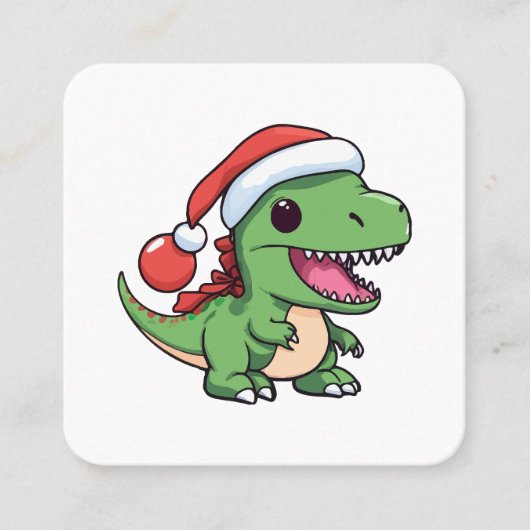 かわいいクリスマス帽子のT-レックス恐竜 スクエア名刺 (正面)