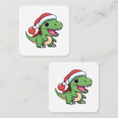 かわいいクリスマス帽子のT-レックス恐竜 スクエア名刺 (正面/裏面)