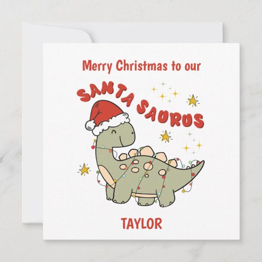 かわいいクリスマス恐竜サンタザウルス名 シーズンカード (正面)