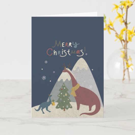 かわいいクリスマス恐竜 カード (黄色い花)