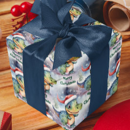 かわいいクリスマス恐竜 ラッピングペーパー
