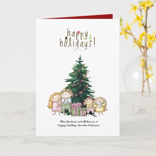 かわいいクリスマス手描き漫画グリーティングカスタム カード (黄色い花)