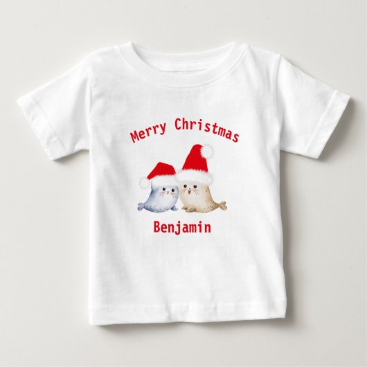 かわいいクリスマス抽象芸術水の色のベビーシール ベビーTシャツ (正面)