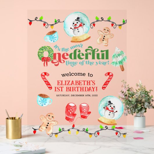 かわいいクリスマス最もONEDERFUL最初の誕生日 アクリルサイン (ウェディング)