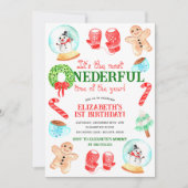 かわいいクリスマス最もONEDERFUL最初の誕生日 招待状 (正面)