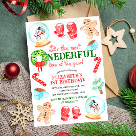 かわいいクリスマス最もONEDERFUL最初の誕生日 招待状