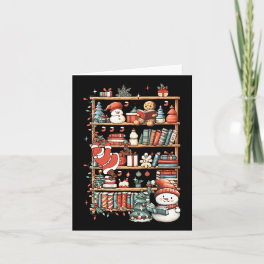 かわいいクリスマス本棚サンタ読さんの本が輝く カード (正面)
