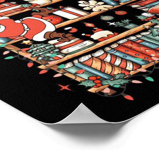 かわいいクリスマス本棚サンタ読さんの本が輝く ポスター (角)