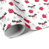 かわいいクリスマス柄の鹿、プレゼント、雪の結晶 ラッピングペーパー (ロールコーナー)