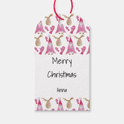 かわいいクリスマス格言とトナカイに手袋 ギフトタグ (正面)
