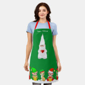 かわいいクリスマス格言と小妖精や小人分隊オングリーン エプロン (着用した状態)