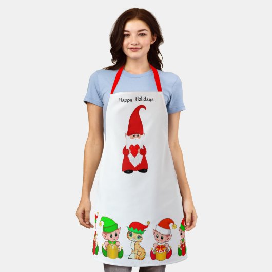 かわいいクリスマス格言と小妖精や小人分隊 エプロン (着用した状態)