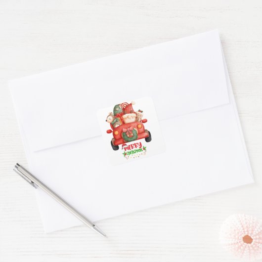 かわいいクリスマス格言ウォーターカラークリップアート スクエアシール (封筒)