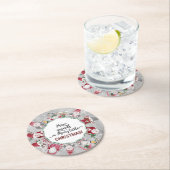 かわいいクリスマス格言サンタ帽子ホリーレッドグレー ラウンドペーパーコースター (インサイチュ)