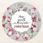 かわいいクリスマス格言サンタ帽子ホリーレッドグレー ラウンドペーパーコースター (正面)
