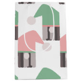 かわいいクリスマス格言ピンクグリーンハット ミディアムペーパーバッグ (正面)