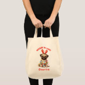 かわいいクリスマス水彩愛らしいパグ犬 トートバッグ (正面(商品))