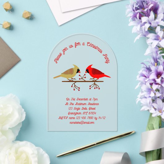 かわいいクリスマス深紅色とレッドベリーカスタム アクリル招待状 (インサイチュ (ウェディング))