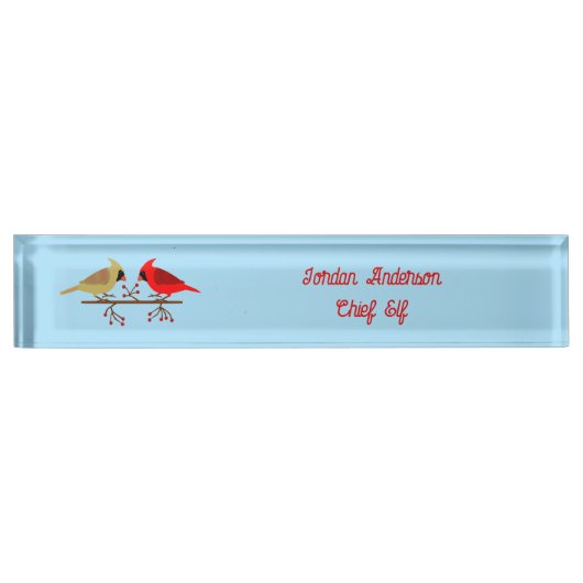 かわいいクリスマス深紅色とレッドベリーカスタム デスクネームプレート (正面)