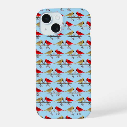 かわいいクリスマス深紅色と赤いベリーパターン（の模様が）ある iPhone 15ケース (裏面)
