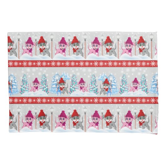 かわいいクリスマス漫画の子犬のパターン 枕カバー (正面)