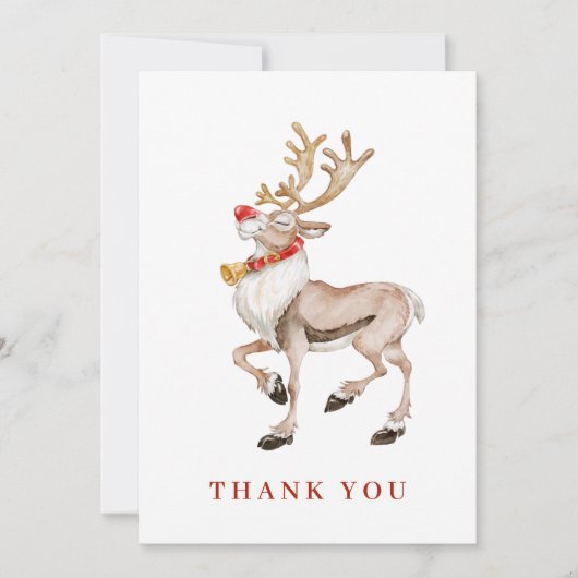 かわいいクリスマス漫画トナカイのグリーティングホリデー サンキューカード (正面)