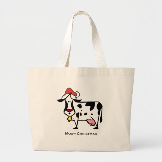かわいいクリスマス牛 ラージトートバッグ (正面)