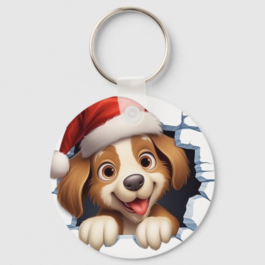 かわいいクリスマス犬の壁図解入りの、写真付きの越し キーホルダー (正面)
