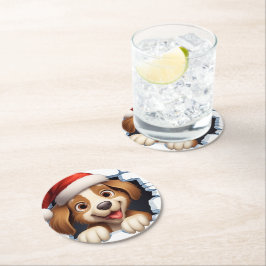 かわいいクリスマス犬の壁図解入りの、写真付きの越し ラウンドペーパーコースター