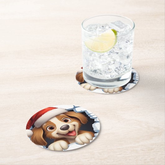 かわいいクリスマス犬の壁図解入りの、写真付きの越し ラウンドペーパーコースター (インサイチュ)