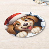 かわいいクリスマス犬の壁図解入りの、写真付きの越し ラウンドペーパーコースター (アングル)