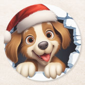かわいいクリスマス犬の壁図解入りの、写真付きの越し ラウンドペーパーコースター (正面)