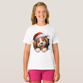 かわいいクリスマス犬の壁図解入りの、写真付きの越し Tシャツ