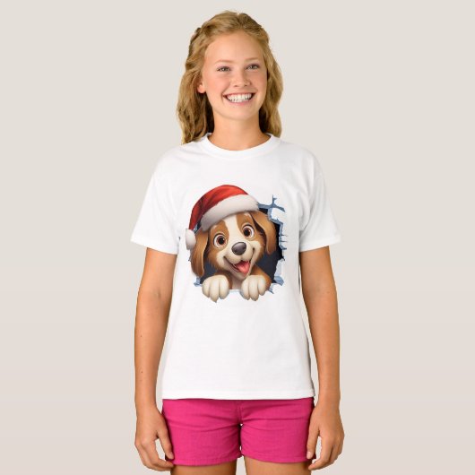 かわいいクリスマス犬の壁図解入りの、写真付きの越し Tシャツ (正面フル)