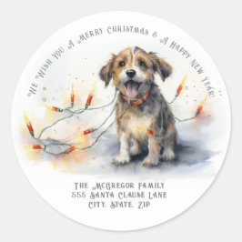 かわいいクリスマス犬の返信先住所 ラウンドシール