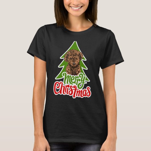 かわいいクリスマス犬プードル Tシャツ (正面)